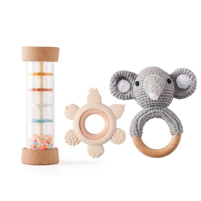 Variante baton de pluie bebe, Hochet éléphant et anneau de dentition