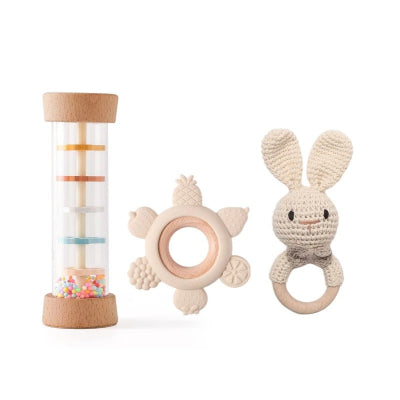 Variante baton de pluie bebe, Hochet lapin et anneau de dentition