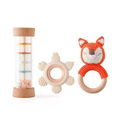 Variante baton de pluie bebe, Hochet renard et anneau de dentition
