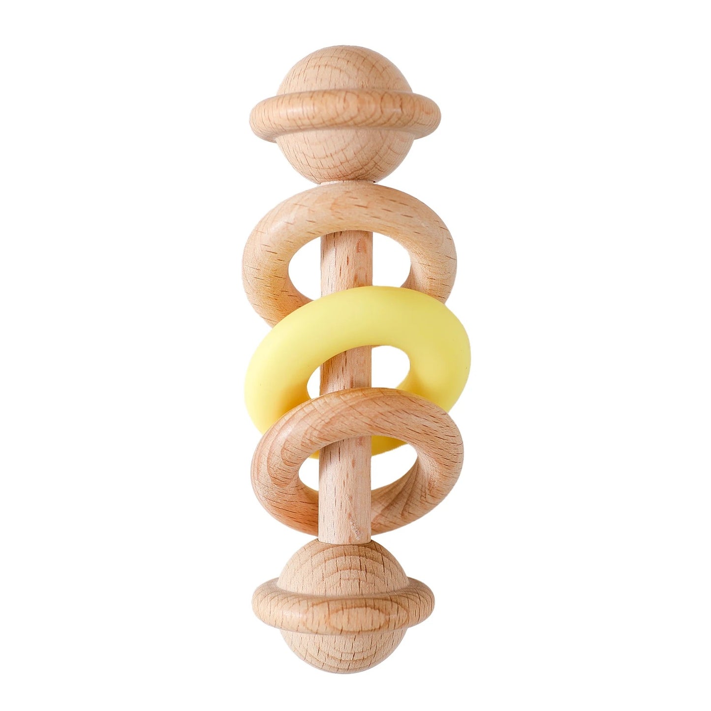 Hochet pour bebe avec anneau de silicone jaune
