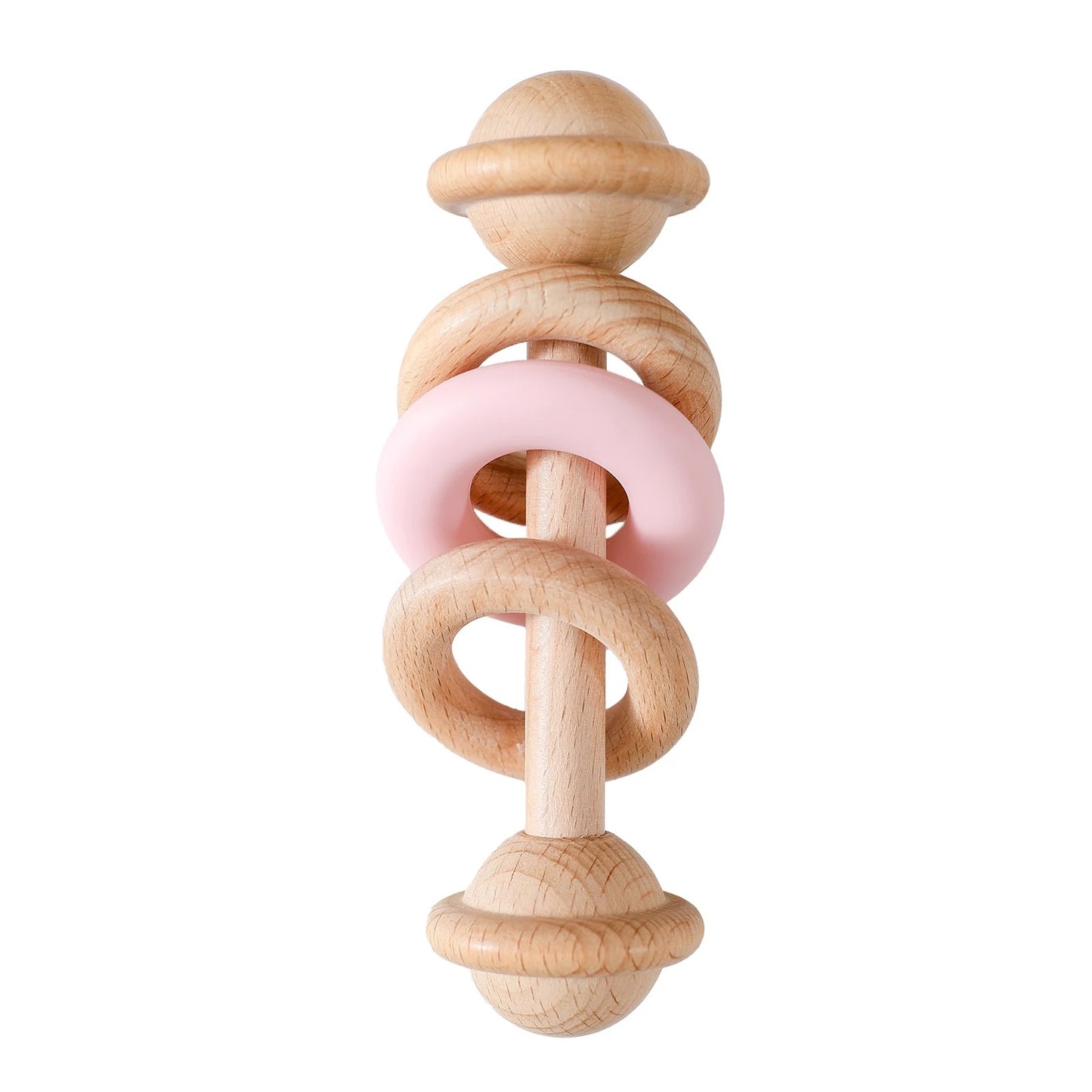Hochet pour bebe avec l'anneau de silicone rose