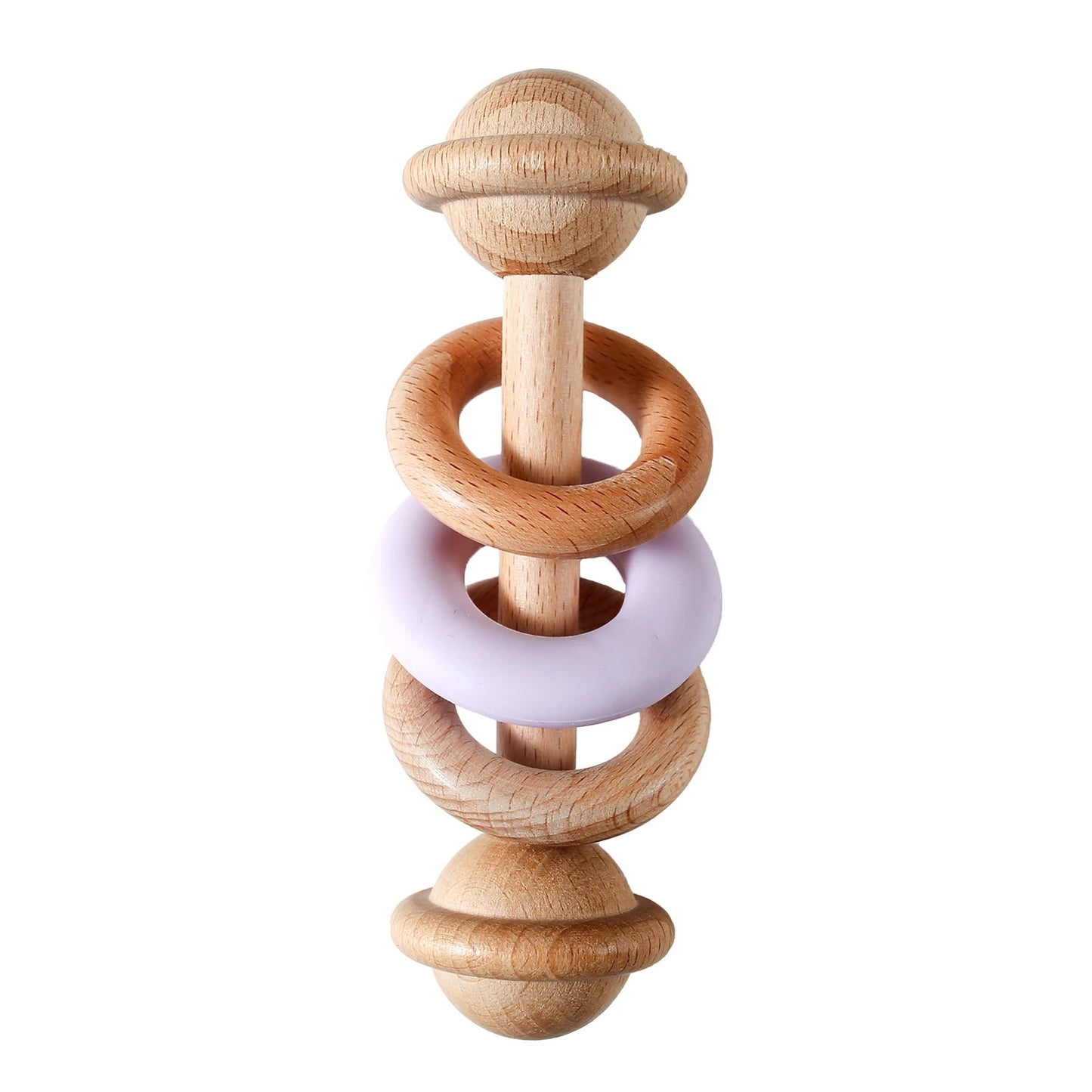 Hachet pour bebe avec anneau de silicone violet
