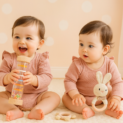 Deux jumelles qui se patargent le pack sensorielle dans l'harmonie.