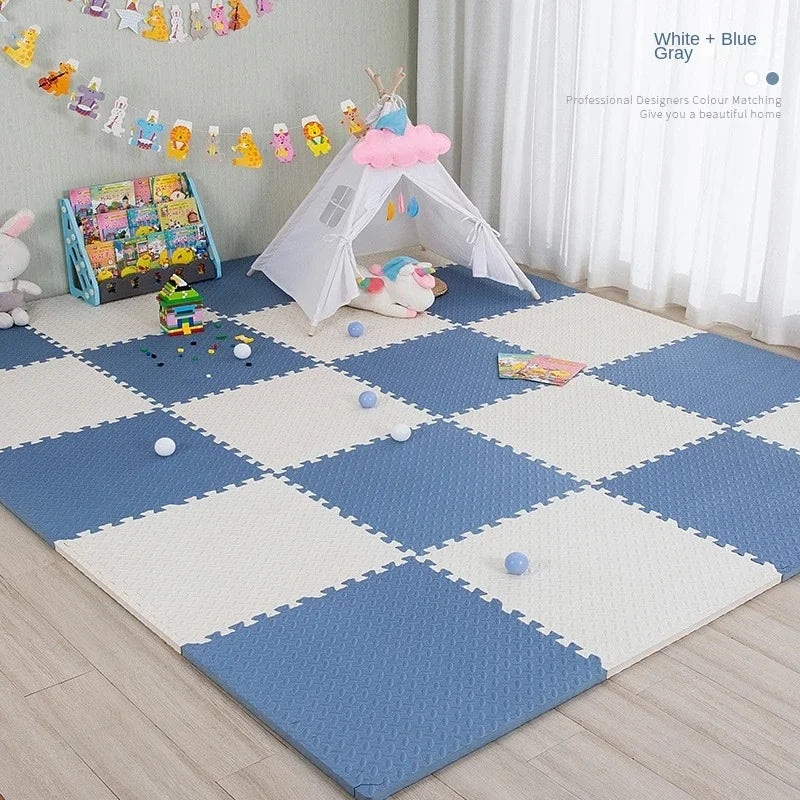 tapis mousse pour bebe blanc bleu