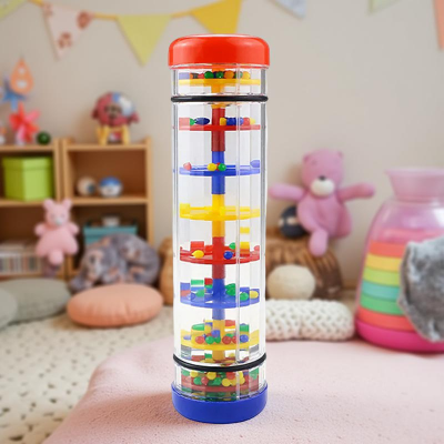 Bâton de Pluie pour bébé en plastique ABS de 20cm, translucide avec des perles colorées