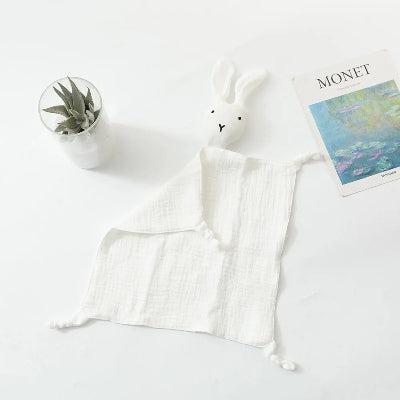 Doudou lapin blanc 100% coton double gaze