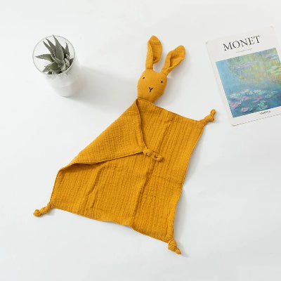 Doudou lapin jaune 100% coton double gaze