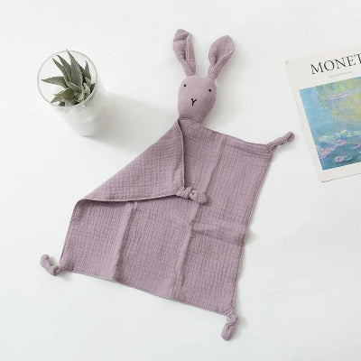 Doudou lapin violet 100% coton double gaze