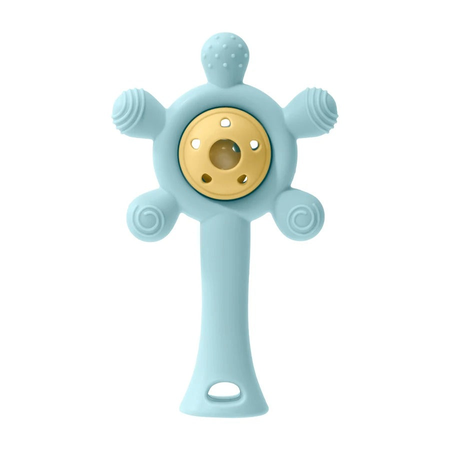 Hochet bebe en silicone bleu-jaune