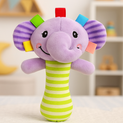 Hochet bébé clochette intégré motif éléphant