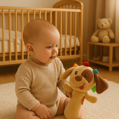 Du motif animal aux tetures variées, à  la cloche intégré, ce hochet captive toute l,attention du bébé