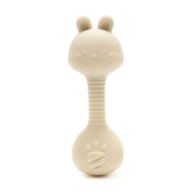 Hochet bebe en forme d'Haltère couleur Beige.