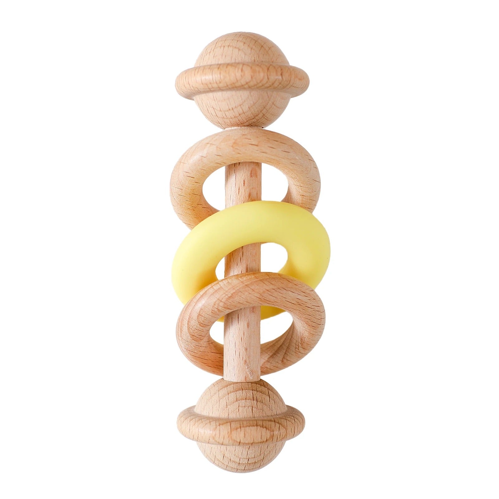 Hochet pour bebe avec anneau de silicone jaune
