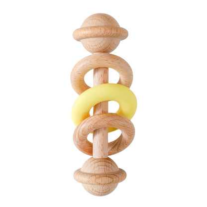 Hochet pour bebe avec anneau de silicone jaune