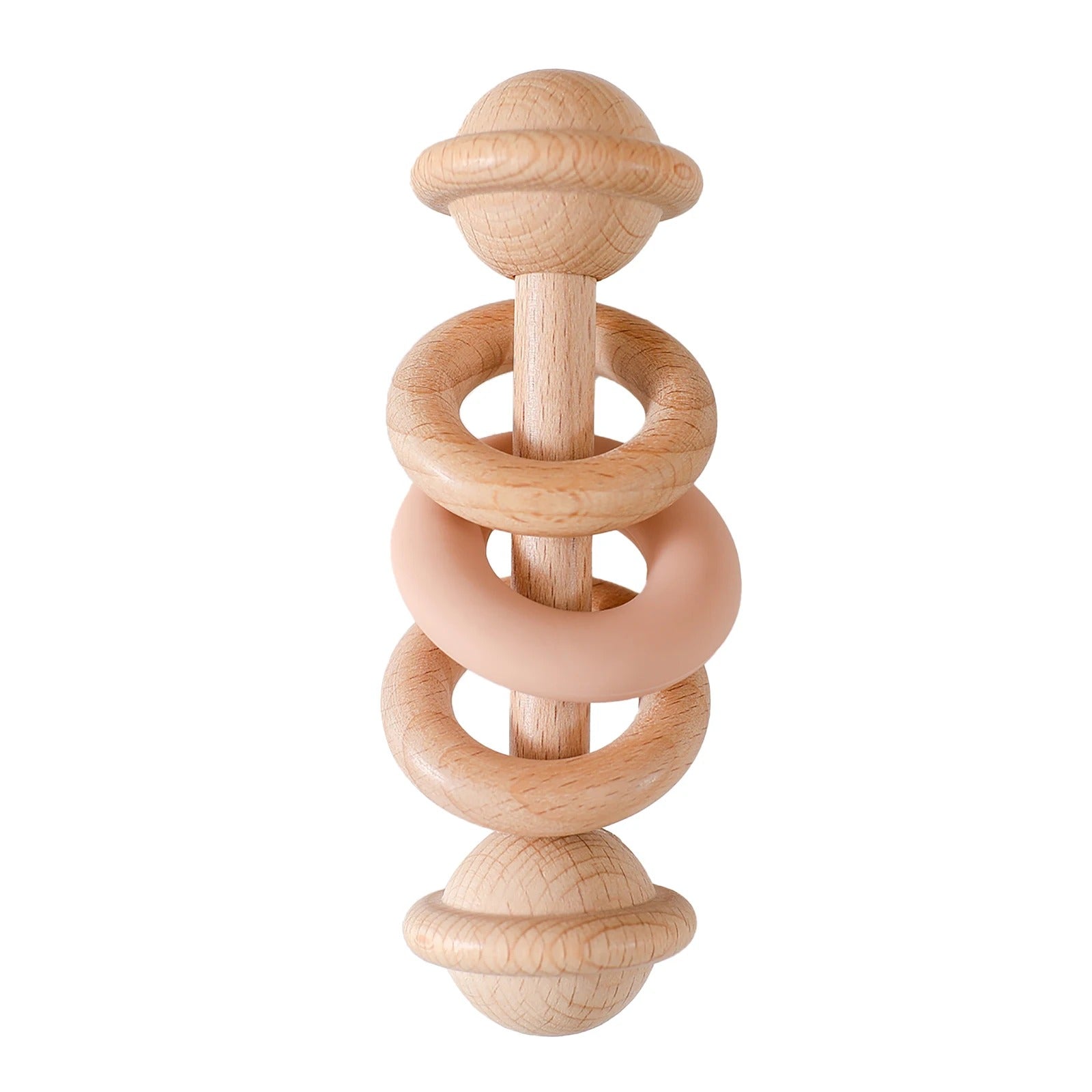 Hochet pour bebe avec l'anneau de silicone pêche