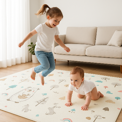 Sauter et ramper tous deux sur le même tapis mousse bebe