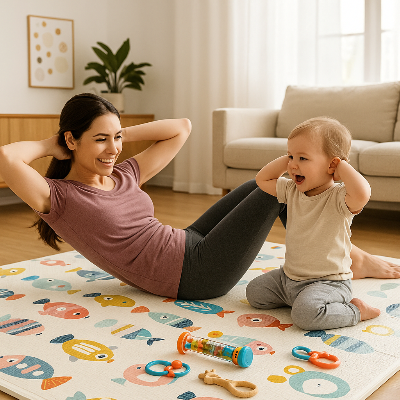 Tapis mousse bebe extra large pour des exercices motrice avec maman